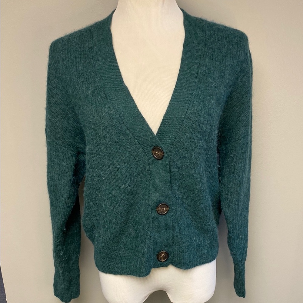 J. Crew Green Cropped Cardigan Sweater V-Neck - Picture 3 of 6